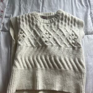 Cream Knit Crew Neck Sweater with Geometric Pattern